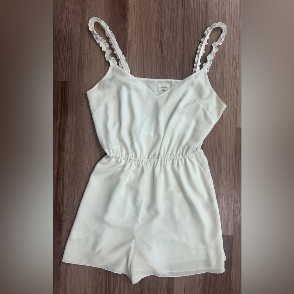 ARITZIA Wilfred Melodie Romper Lined White Elastic Waist Ruffle Straps Medium